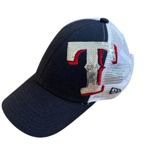 Texas Rangers Blue,White And Red Women’s Sequin “T” Texas Rangers Hat